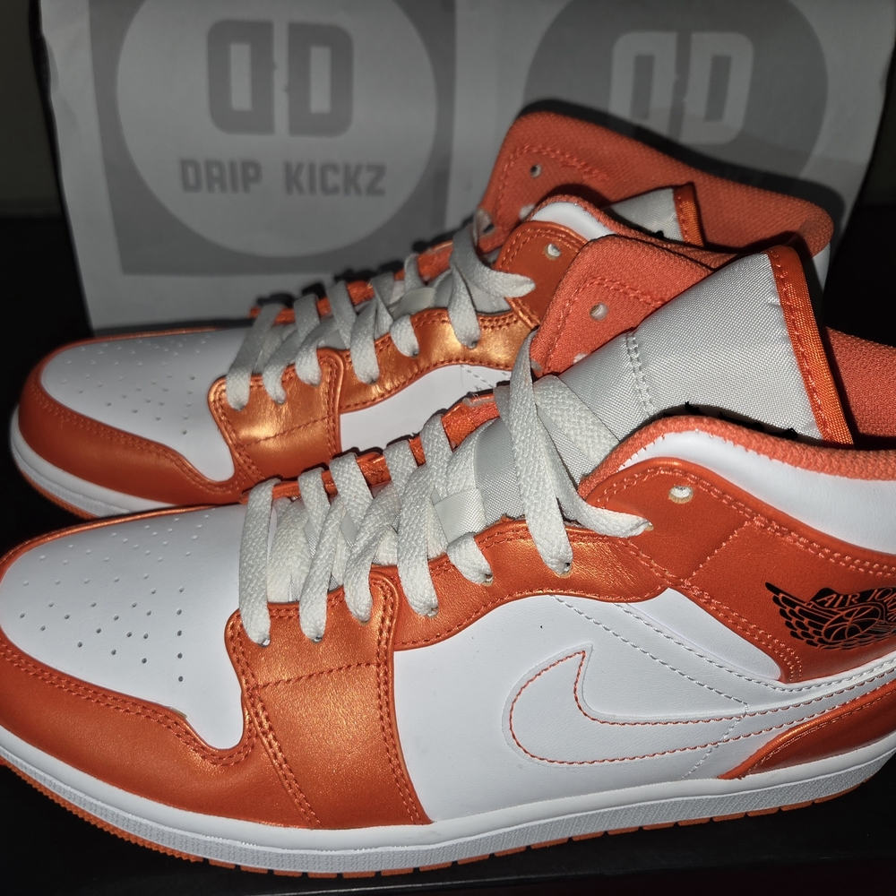 Jordan 1 Metallic Orange and White Sneakers - Picture 2 of 4
